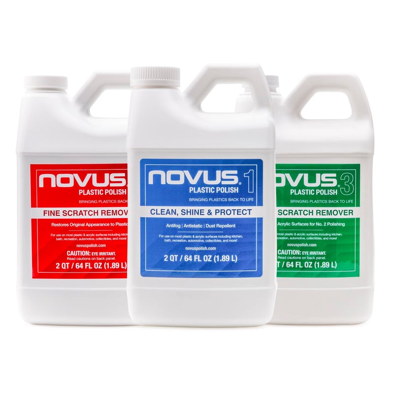 NOVUS-PK64 | Plastic Clean & Shine #1, Fine Scratch Remover #2, and Heavy Scratch Remover #3 | 64 Ounce Bottles - Image 1